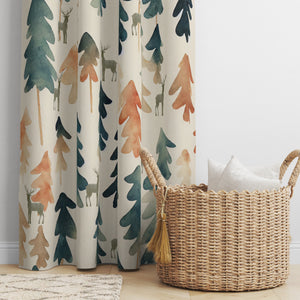 Rustic Lodge Window Curtains Trees  Deer Cabin Decor • Blackout or Sheer Panels  Nature Drapes