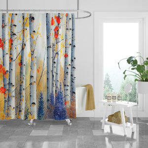Birch Tree Watercolor Shower Curtain Optional Towels and Mat