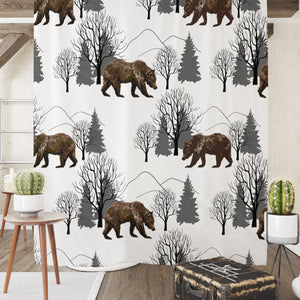 Woodland Bears and Pine Tree Shower Curtain Optional Towels and Mat