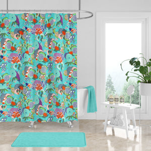 Turquoise Floral Shower Curtain Optional Set
