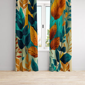 Colorful Leaves Botanical Window Curtains