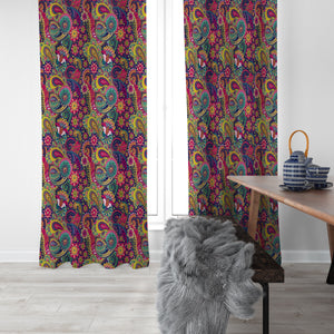 Pink Paisley Floral Pattern Window Curtains Custom Size Available