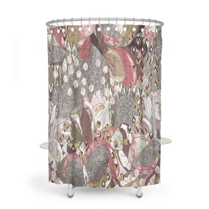 Gray and Pink Abstract Shower Curtain Modern Bathroom Decor Optional Towels and Bath Mat Folk and Funky