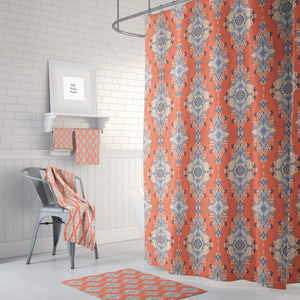 Boho Shower Curtain – Folk Art Fabric, Eclectic Bathroom Decor