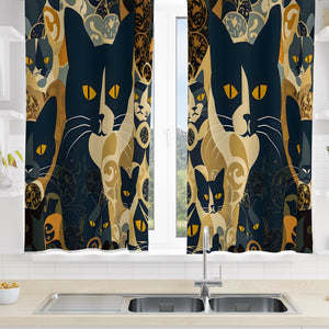 Abstract Cats Black Window Curtains Modern Decor