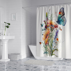 Butterfly Floral Shower Curtain with Set Options