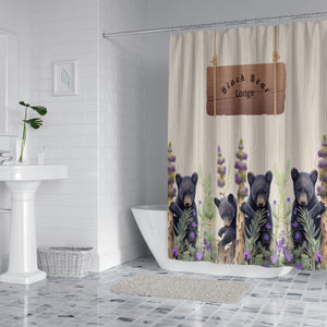 Black Bear Shower Curtain Lodge Bathroom Decor Rustic Cabin Wildlife Bath Curtain Woodland Theme