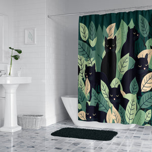 Botanical Black Cats Shower Curtain with Set Options