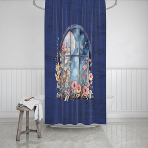 Midnight Garden View Shower Curtain with set options