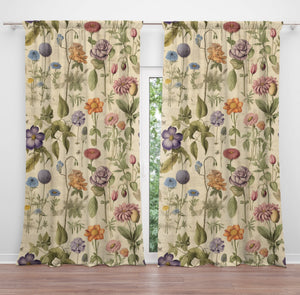 Cottagecore Beige Floral Window Curtains Many Size Style Options