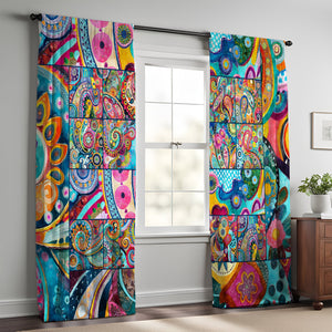 Boho Hippie Faux Patchwork  Window Curtains