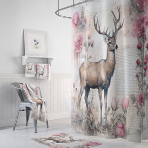 The Majestic Deer and the Romantic Roses: A Shower Curtain or Set
