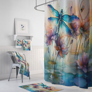 Watercolor Dragonfly Shower Curtain, Nature-Inspired Bathroom Decor Optional Bathroom Set