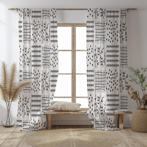 Farmhouse Doodle Pattern Window Curtains Many Options