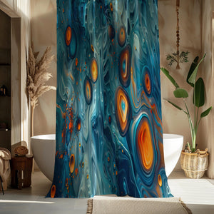 Blue Shades and Orange  Abstract Shower Curtain Optional Towels and Mat Set