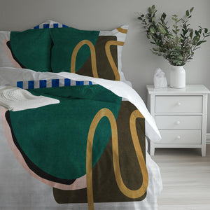 Green and White Abstract Microfiber  Duvet Cover
