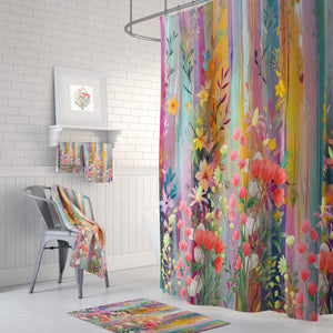 Boho Spring Floral Shower Curtain Optional Towels and Mat
