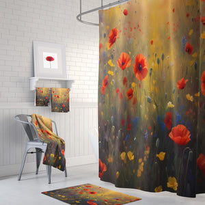 Sunrise Poppies Floral Shower Curtain Optional Towels and Mat Set