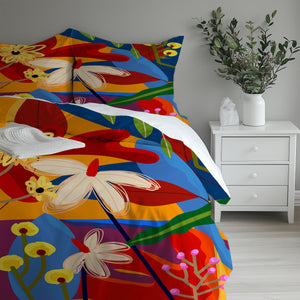 Red Funky Floral Microfiber  Duvet Cover