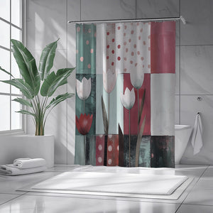 Colorful Tulip Patchwork Shower Curtain – Boho Floral Art for Modern & Cottagecore Bathrooms