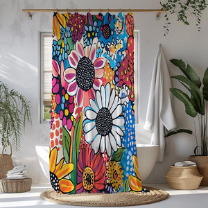 Bold Floral Shower Curtain – Colorful Boho Art for Maximalist & Modern Bathroom Décor