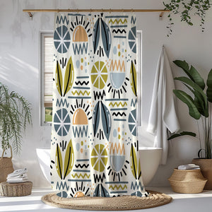 Abstract Geometric Shower Curtain – Playful Modern Pattern for Eclectic & Artistic Bathroom Décor