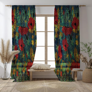 Boho Poppy Abstract Window Curtains Modern Floral Drapes