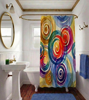 Abstract Spiral Watercolor Shower Curtain  Colorful Artistic Bathroom Decor  Modern Boho Swirl Pattern
