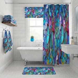 Boho Dragonfly Butterfly Shower Curtain - Optional Bath Mat & Towels- Nature-Inspired Bathroom Set