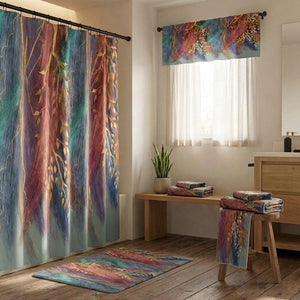 Wispy Boho Shower Curtain - Colorful Bohemian Bathroom Decor - Bath Set • Matching Towels & Bath Mat