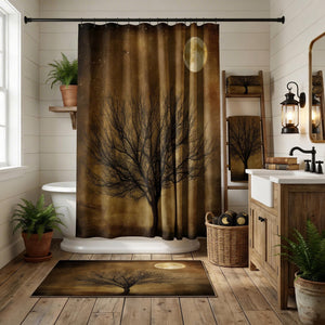 Rustic Tree and Moon Shower Curtain Primitive Grunge Bathroom Decor