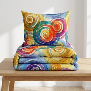 Watercolor Spiral Duvet Cover Set, Colorful Abstract Bedding, Modern Artistic Bedroom Decor