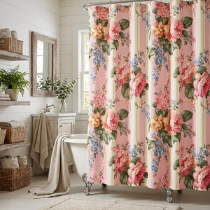 Cottage Bloom Stripe Floral Shower Curtain