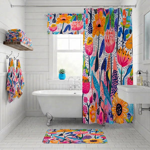 Cheerful Abstract Floral Shower Curtain – Bright Botanical Art for Eclectic & Boho Bathrooms