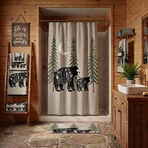 Nordic Bear Shower Curtain – Rustic Woodland Lodge Bathroom Decor