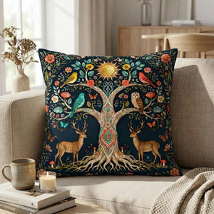 Tree of Life Throw Pillow • Double‑Sided Twill Cushion with Insert • Boho Nature Decor