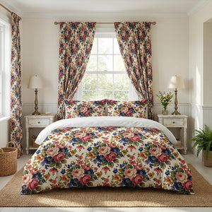 Chintz Floral Bedding Set: Cottagecore Duvet Cover, Shams, Valance, Curtains