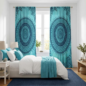Turquoise Mandala Curtains • Boho Window Panels • Teal & Aqua Bedroom Drapes