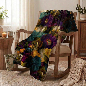 Floral Sherpa Fleece Blanket Cozy Plush Throw  Vintage Botanical Print