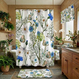 Butterfly & Dragonfly Floral Shower Curtain • Boho Bathroom Decor • Custom Sizes