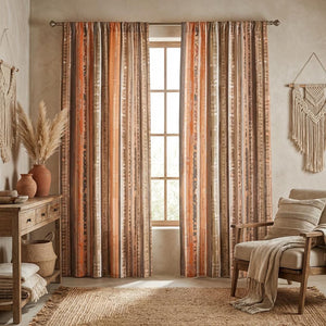 Boho Striped Curtains Neutral  Window Panels  Modern Farmhouse Drapes
