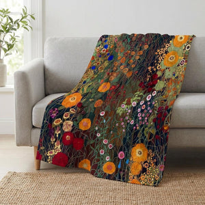 Floral Sherpa Fleece Blanket Klimt Inspired