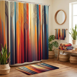 Boho Stripes Shower Curtain Optional Towels and Mat Set