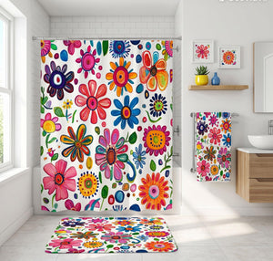 Bright Floral Shower Curtain – Colorful Boho Bloom for Cheerful & Artistic Bathroom Décor