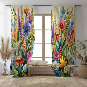 Colorful Floral Curtains • Modern Boho Drapes • Botanical Window Treatment